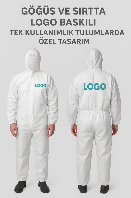 Göğüs ve Sırtta Logo Baskılı Tek Kullanımlık Tulumlar