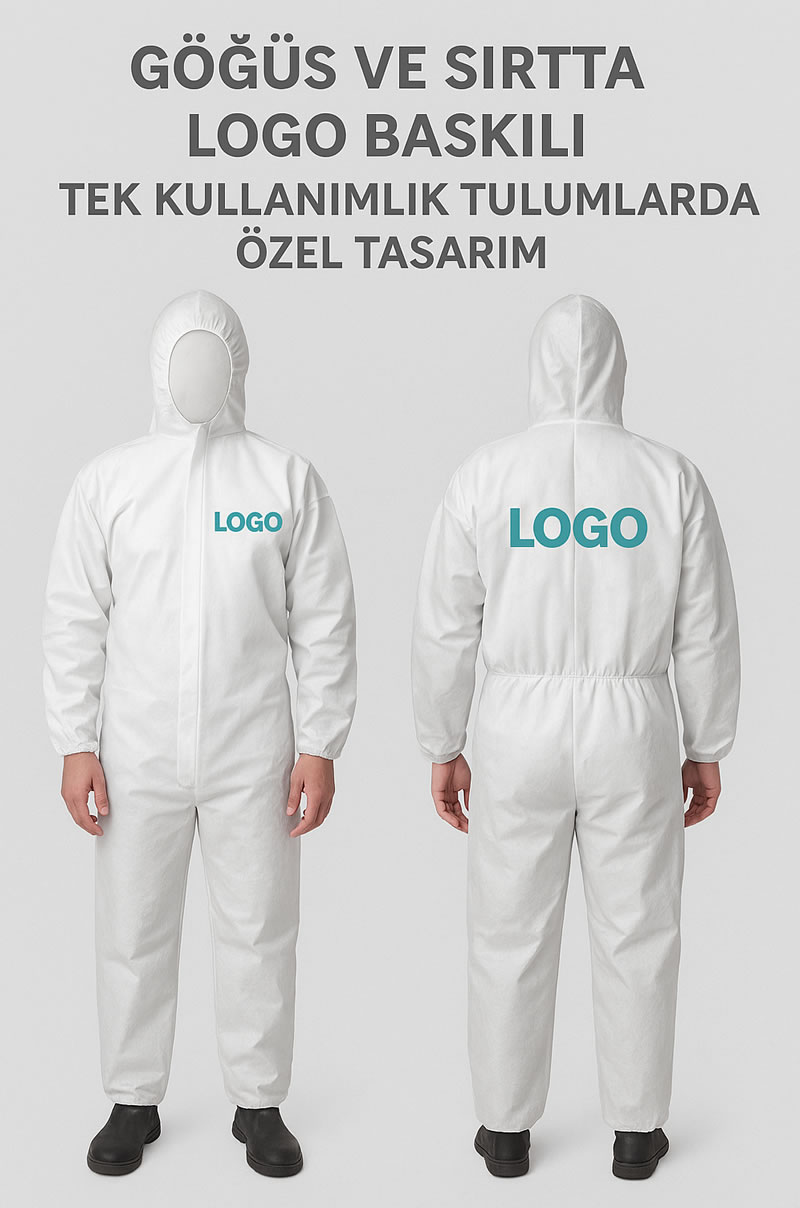 Göğüs ve Sırtta Logo Baskılı Tek Kullanımlık Tulumlar