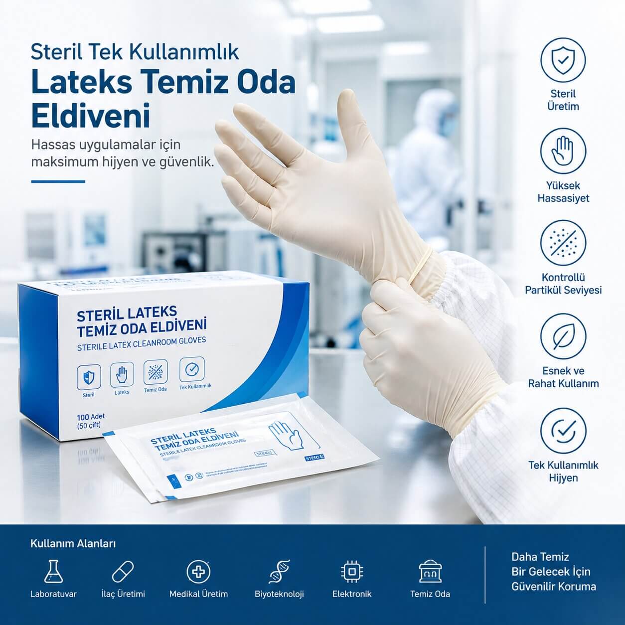 Steril Lateks Temiz Oda Eldivenleri Steril lateks temiz oda eldiveni